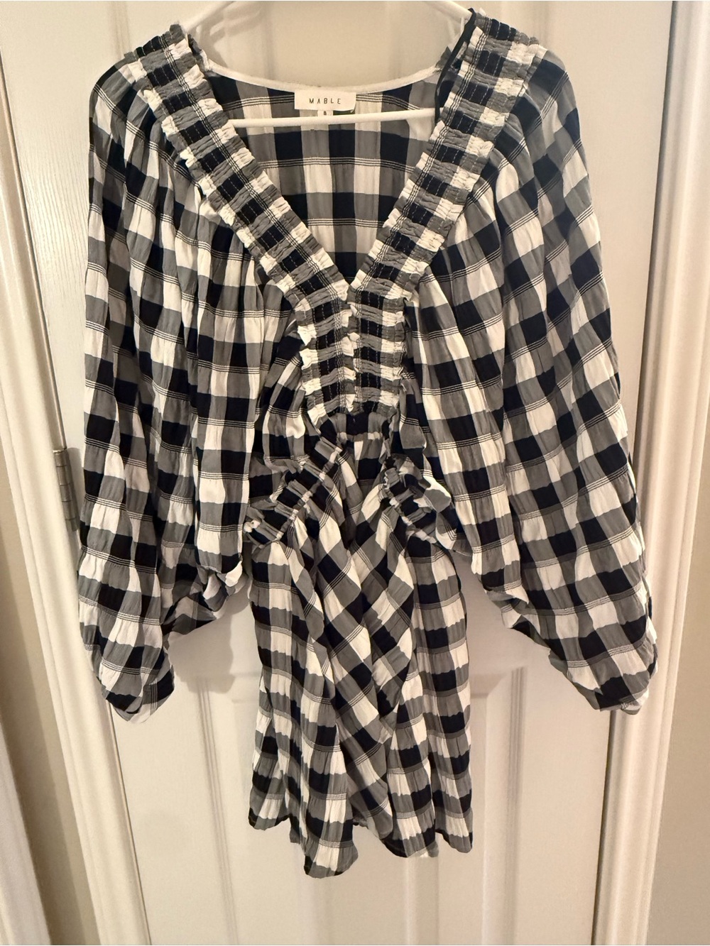 MARBLE Black and White Plaid Peasant Romper